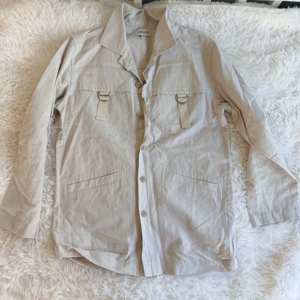 Abraham Utility Jacket Size M Beige Cotton Button Down Shirt